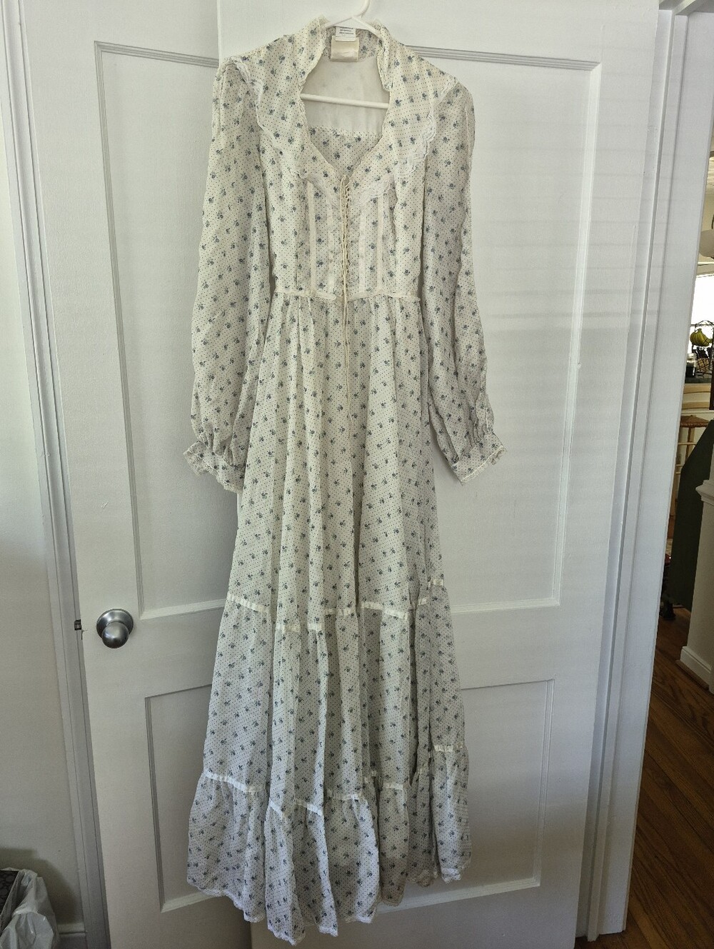 Gunne Sax Cream Maxi Dress with Tiny Floral Print